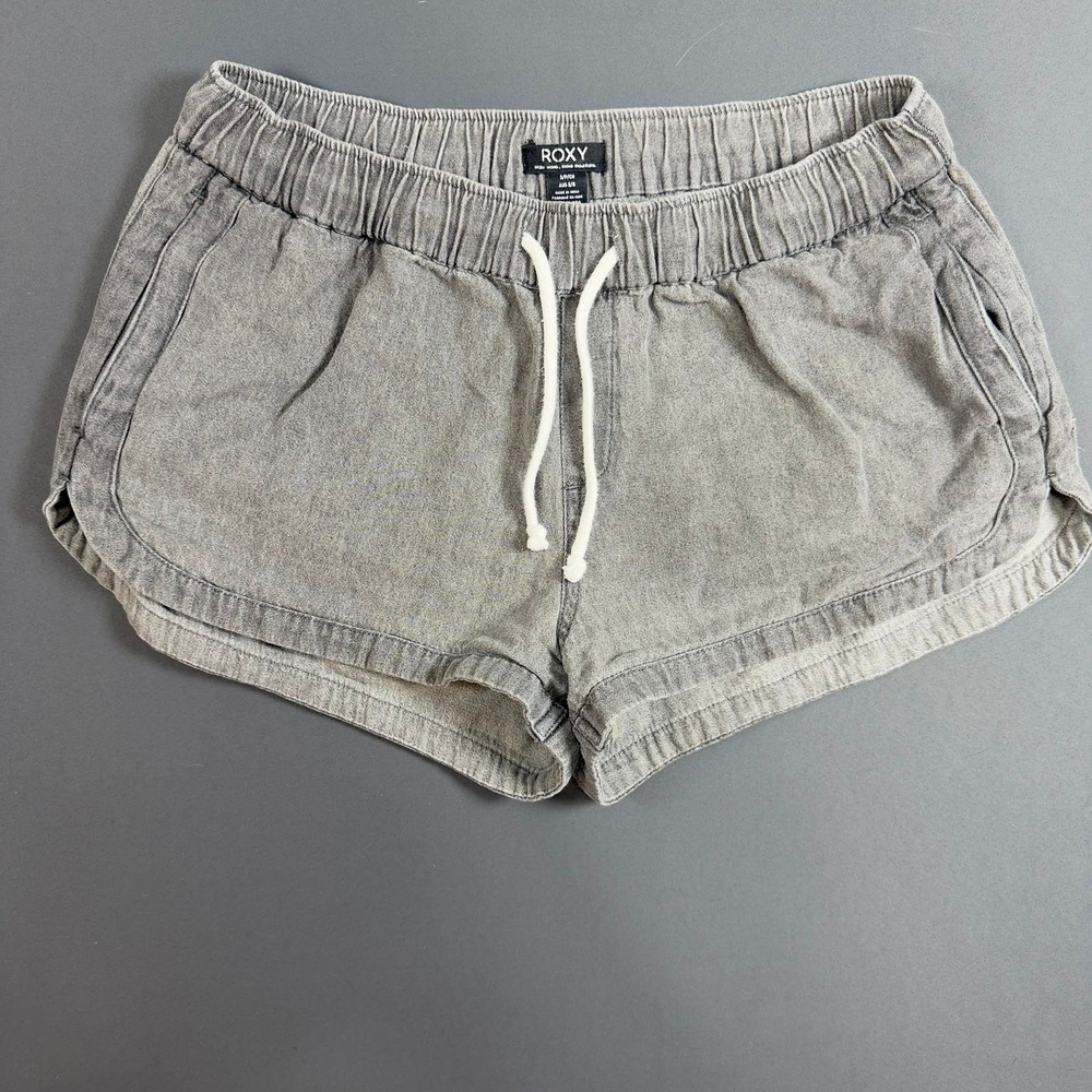 ROXY Womens Small Drawstring Cotton Shorts Gray Elastic Waist Casual Lounge